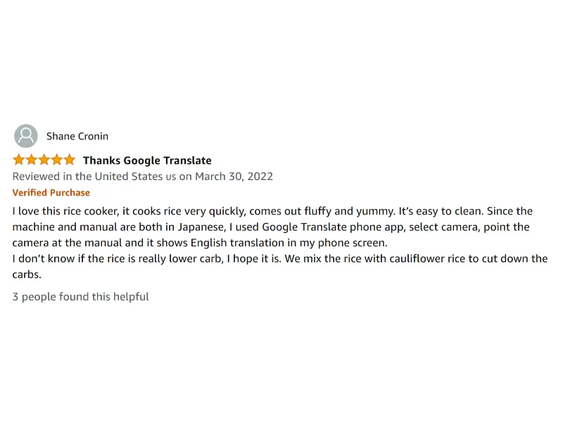 A screenshot of a customer review screenshot
